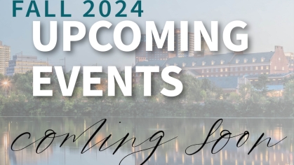 Image of Rutgers and river, with upcoming events text overlaid