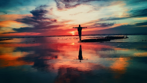 silhouette under reflective sky