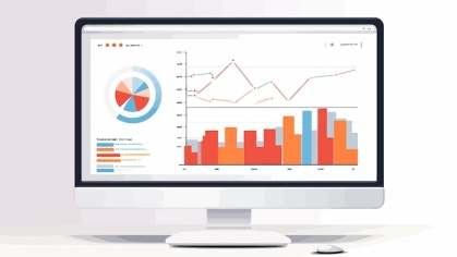 Vector of computer with different charts and graphs