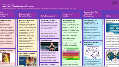 screenshot of grow's developmental screening padlet