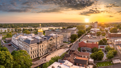 Aerial view of Trenton New Jersey with sun setting