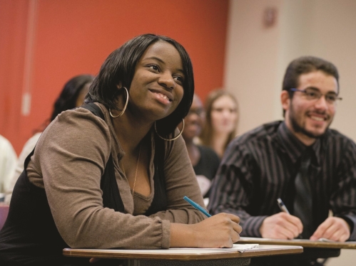 Two students in classroom