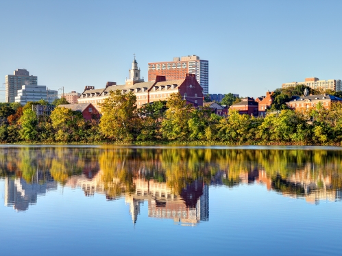 shot of New Brunswick, NJ across the Raritan River